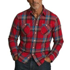 Ralph Lauren Mens Red Plaid Long Sleeve Button Up Shirt Relaxed Fit Pockets